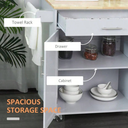 HOMCOM Kitchen Island Cart Rolling Trolley Cart with Drawer, Storage Cabinet Towel Rack, Gray