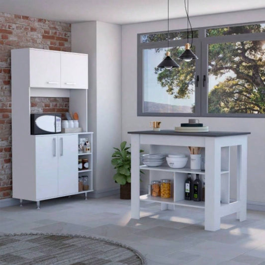 White and Onyx 2 - Piece Kitchen Set, Kitchen Island and Pantry Cabinet
