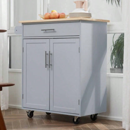 HOMCOM Kitchen Island Cart Rolling Trolley Cart with Drawer, Storage Cabinet Towel Rack, Gray