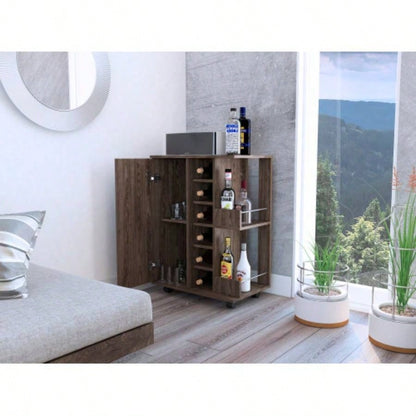 Bartlet 2 - Shelf 6 - Bottle Bar Cart with Division Dark Walnut