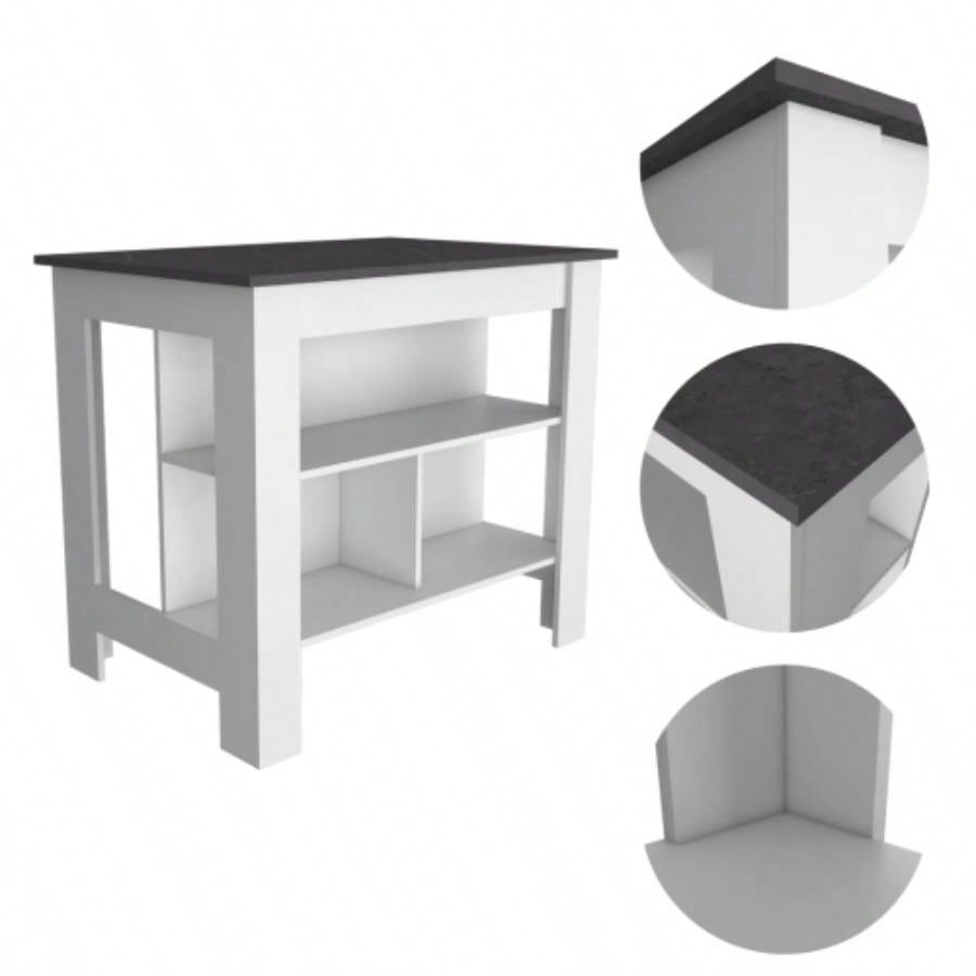White and Onyx 2 - Piece Kitchen Set, Kitchen Island and Pantry Cabinet