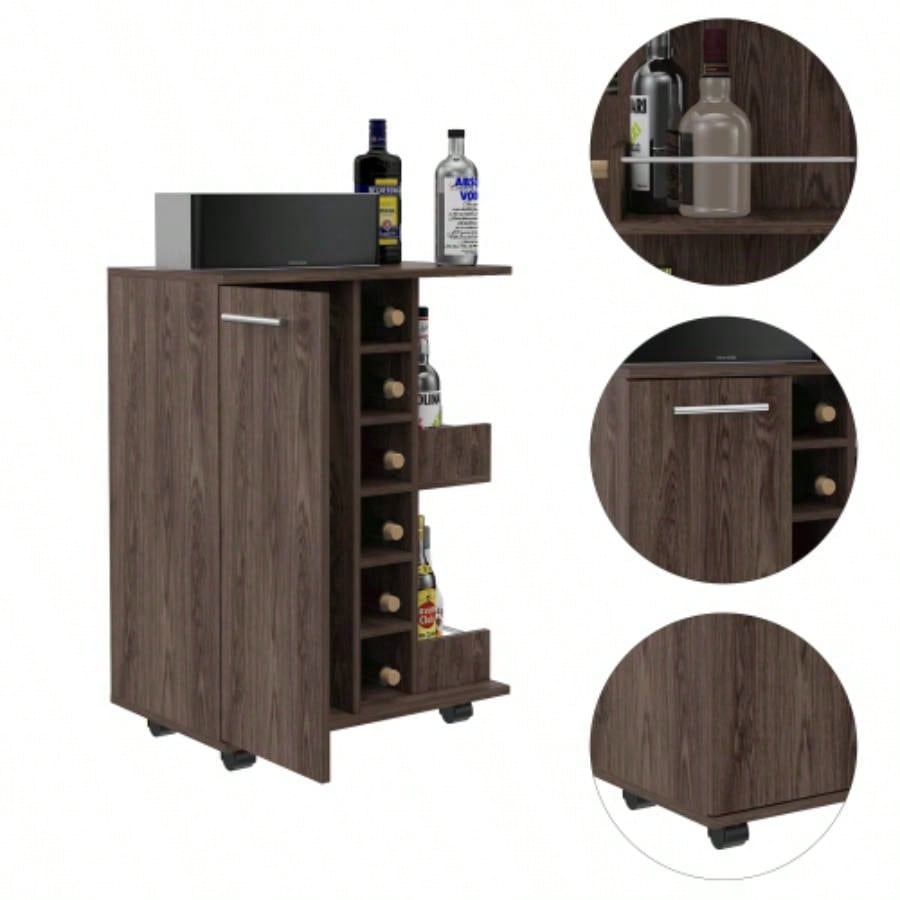 Bartlet 2 - Shelf 6 - Bottle Bar Cart with Division Dark Walnut