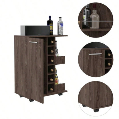 Bartlet 2 - Shelf 6 - Bottle Bar Cart with Division Dark Walnut