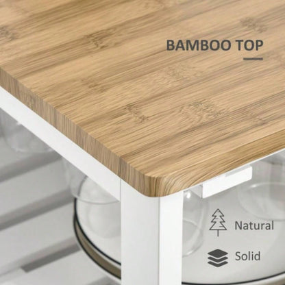 Rolling Kitchen Island with Storage, Kitchen Cart with 4 - bottle Wine Rack, Bar Cart with Stemware Holder, Shelves, Drawer and Cabinet, White