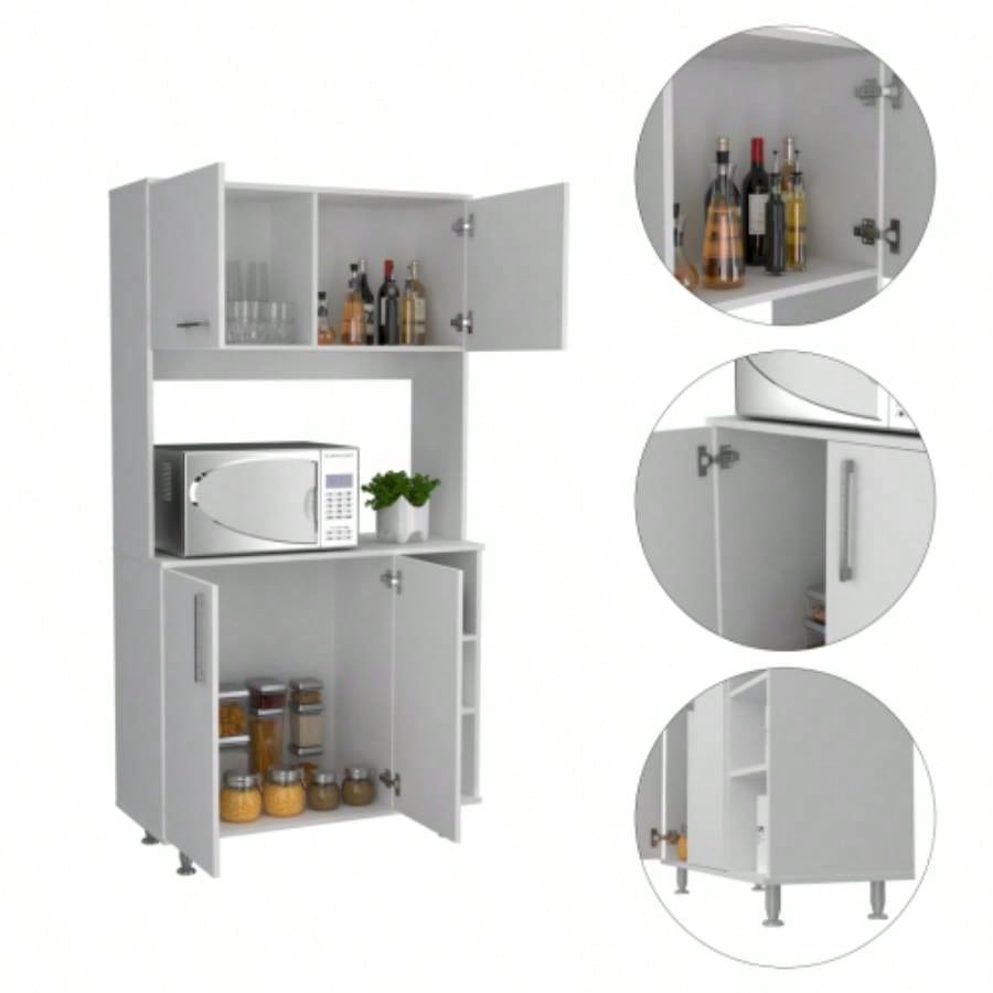 White and Onyx 2 - Piece Kitchen Set, Kitchen Island and Pantry Cabinet