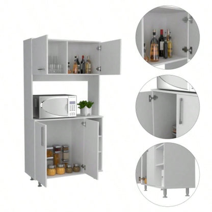 White and Onyx 2 - Piece Kitchen Set, Kitchen Island and Pantry Cabinet
