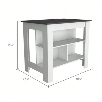 White and Onyx 2 - Piece Kitchen Set, Kitchen Island and Pantry Cabinet