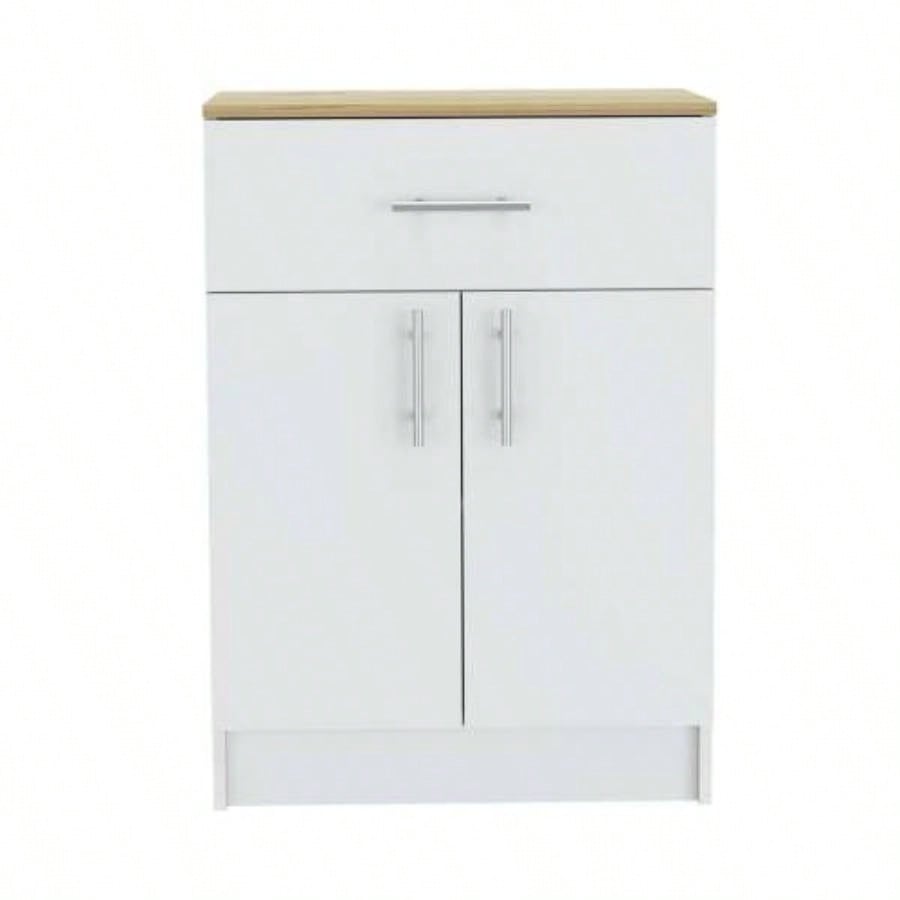 2 Piece Kitchen Set, Kitchen Island Table+ Pantry Cabinet, White/ Light Oak