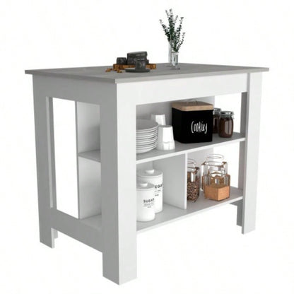 Rockaway 3 - Shelf Kitchen Island White and Ibiza Marble