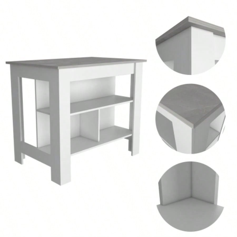 Rockaway 3 - Shelf Kitchen Island White and Ibiza Marble