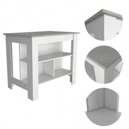 Rockaway 3 - Shelf Kitchen Island White and Ibiza Marble