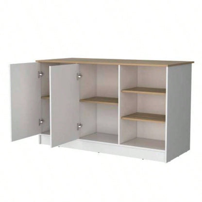 White and Ash 2 - Door Kitchen Island with 3 Open Shelves