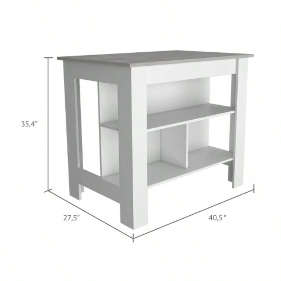 Rockaway 3 - Shelf Kitchen Island White and Ibiza Marble