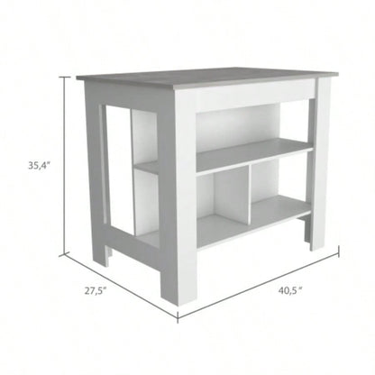 Rockaway 3 - Shelf Kitchen Island White and Ibiza Marble