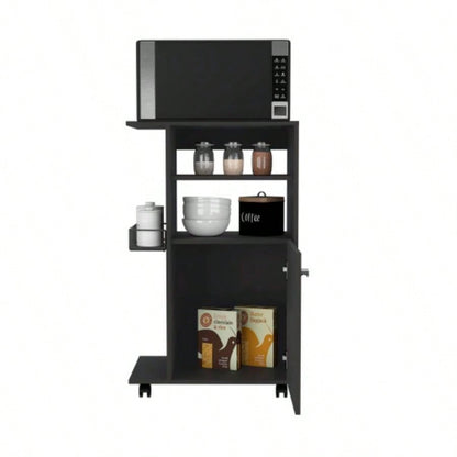 Kitchen Cart Kryot, Single Door Cabinet, Four Casters, Black Wengue