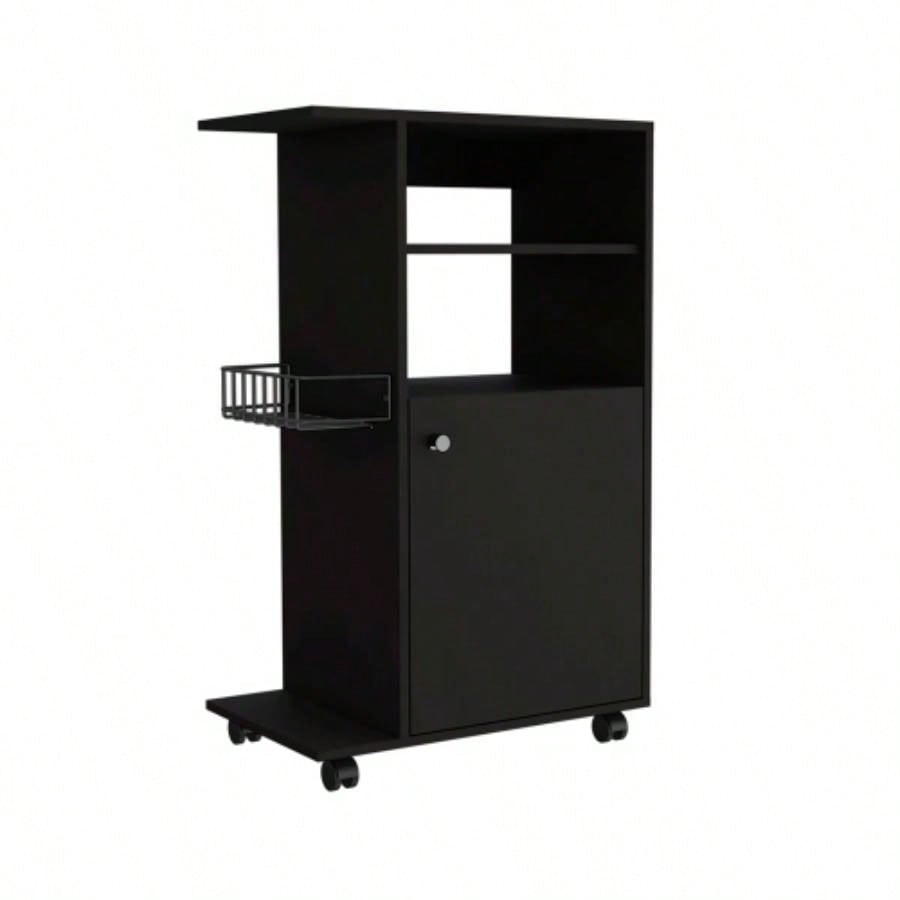 Kitchen Cart Kryot, Single Door Cabinet, Four Casters, Black Wengue