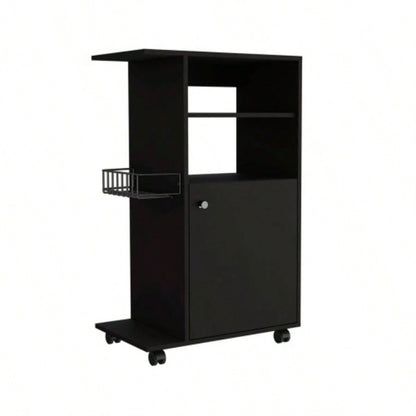 Kitchen Cart Kryot, Single Door Cabinet, Four Casters, Black Wengue