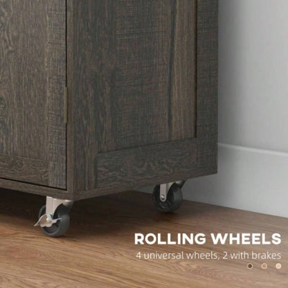 HOMCOM Triple - Cabinet Rolling Kitchen Island on Wheels, Kitchen Cart with Storage Shelf Adjustment, Rolling Utility Cart with Wood Top, Towel Rack, Big Drawer, Distressed Brown