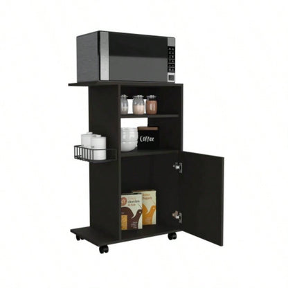 Kitchen Cart Kryot, Single Door Cabinet, Four Casters, Black Wengue