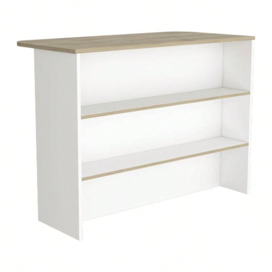 Kitchen Island with Two - Tier Storage Shelf and Ample Workstation, White/ Light Pine