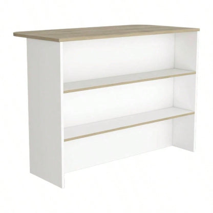 Kitchen Island with Two - Tier Storage Shelf and Ample Workstation, White/ Light Pine