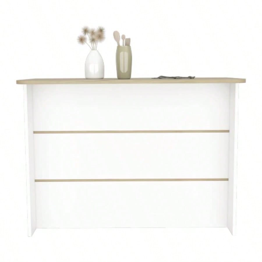 Kitchen Island with Two - Tier Storage Shelf and Ample Workstation, White/ Light Pine