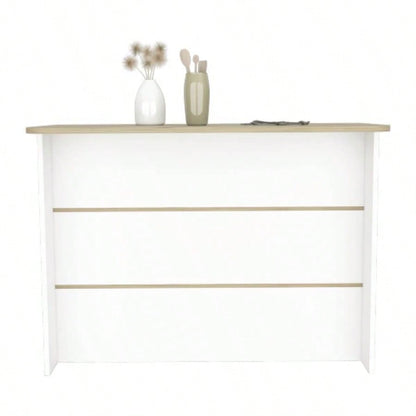 Kitchen Island with Two - Tier Storage Shelf and Ample Workstation, White/ Light Pine