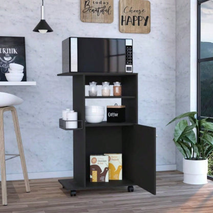 Kitchen Cart Kryot, Single Door Cabinet, Four Casters, Black Wengue