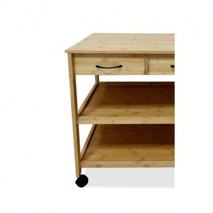 Modern Contemporary Trolley With Two Open Shelves And Storage Drawers, Natural