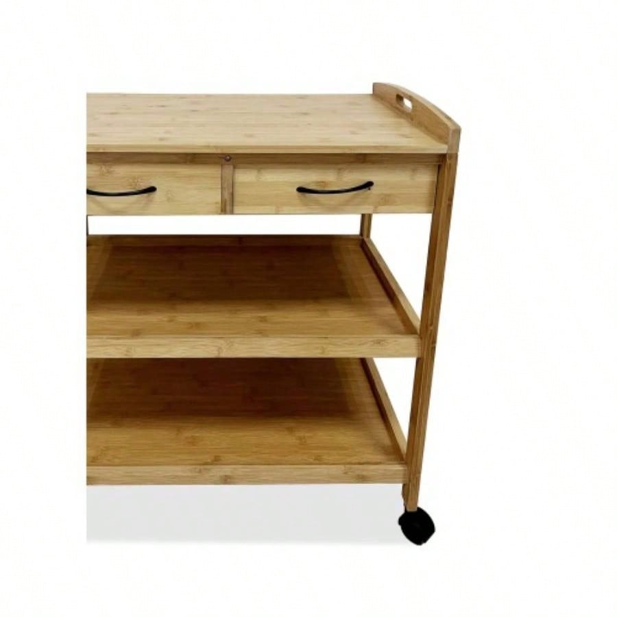 Modern Contemporary Trolley With Two Open Shelves And Storage Drawers, Natural
