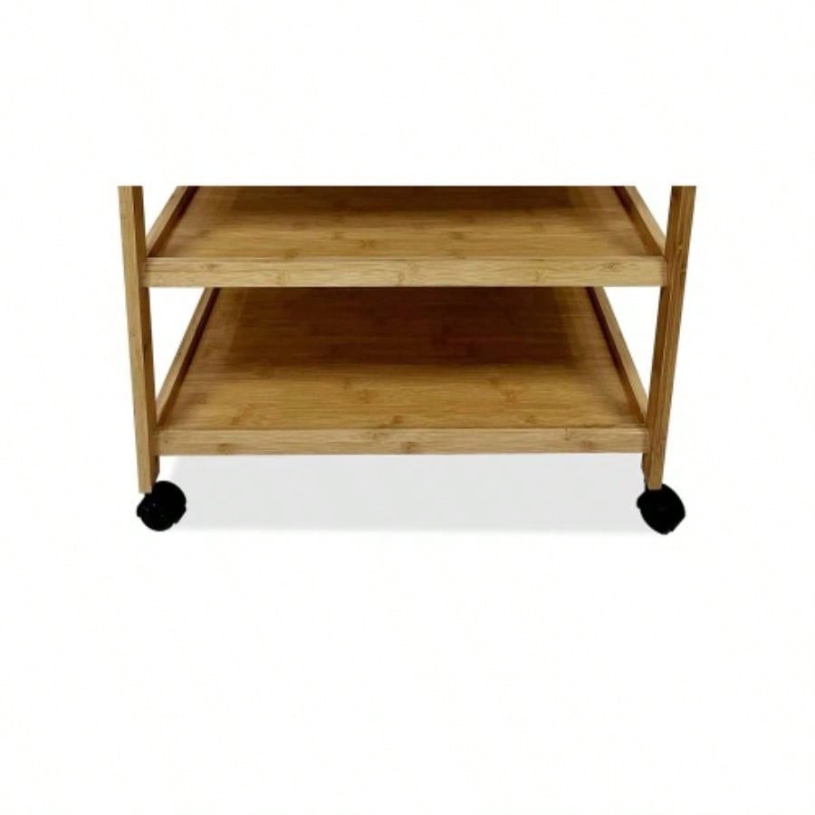 Modern Contemporary Trolley With Two Open Shelves And Storage Drawers, Natural