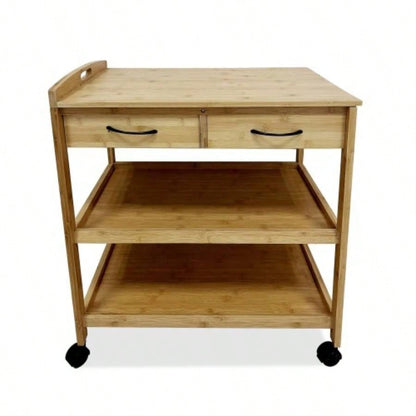 Modern Contemporary Trolley With Two Open Shelves And Storage Drawers, Natural