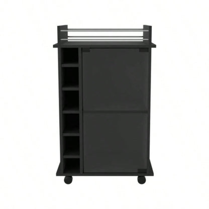 Bar Cart Baltimore, Two Tier Cabinet With Glass Door, Six Wine Cubbies, Black Wengue