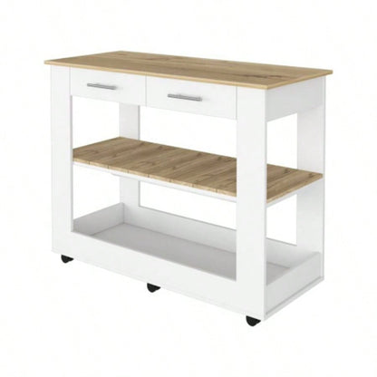 Rockaway 2 - Drawer 2 - Shelf Kitchen Island White and Light Oak