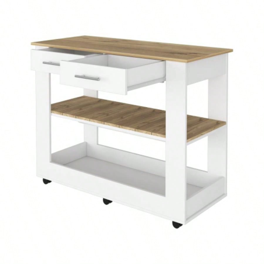 Rockaway 2 - Drawer 2 - Shelf Kitchen Island White and Light Oak