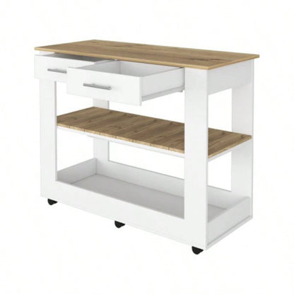 Rockaway 2 - Drawer 2 - Shelf Kitchen Island White and Light Oak