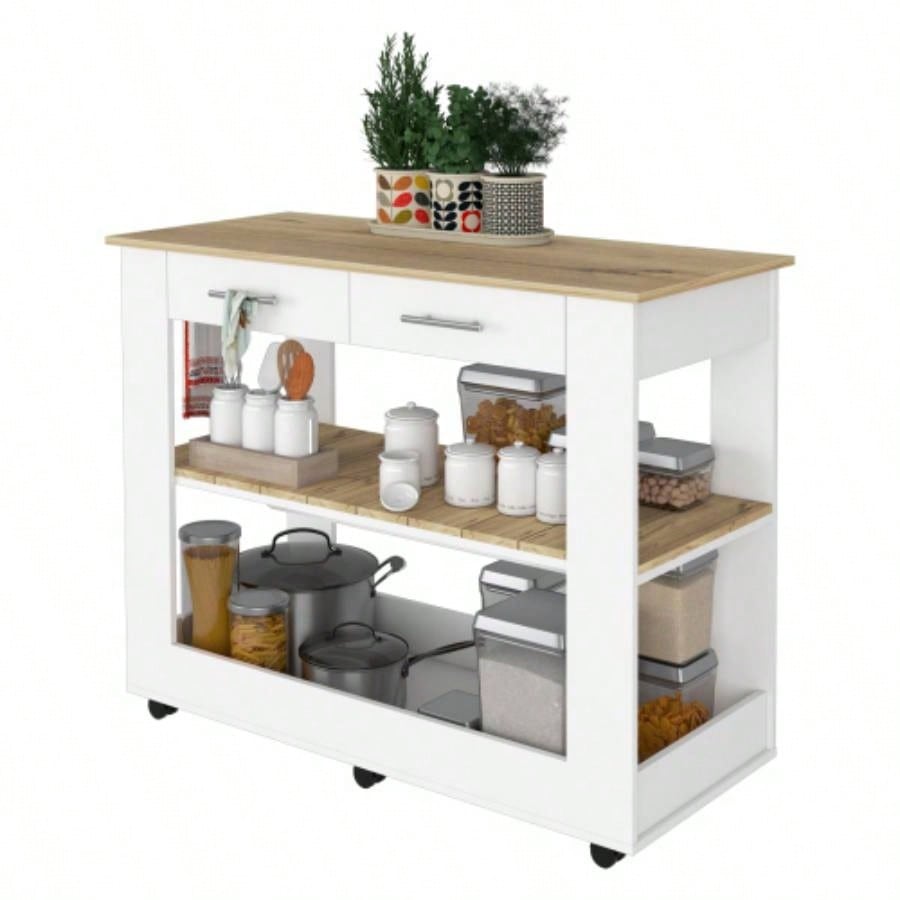 Rockaway 2 - Drawer 2 - Shelf Kitchen Island White and Light Oak