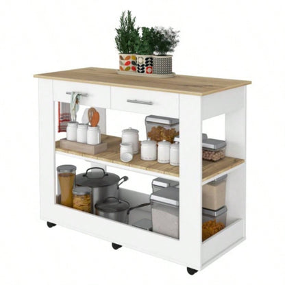 Rockaway 2 - Drawer 2 - Shelf Kitchen Island White and Light Oak