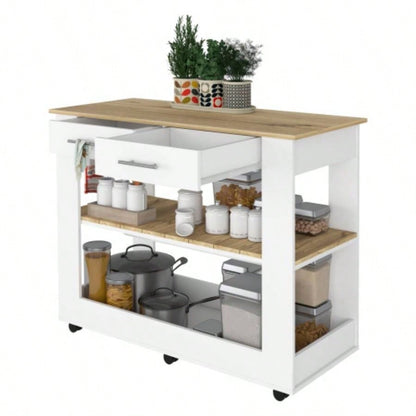 Rockaway 2 - Drawer 2 - Shelf Kitchen Island White and Light Oak