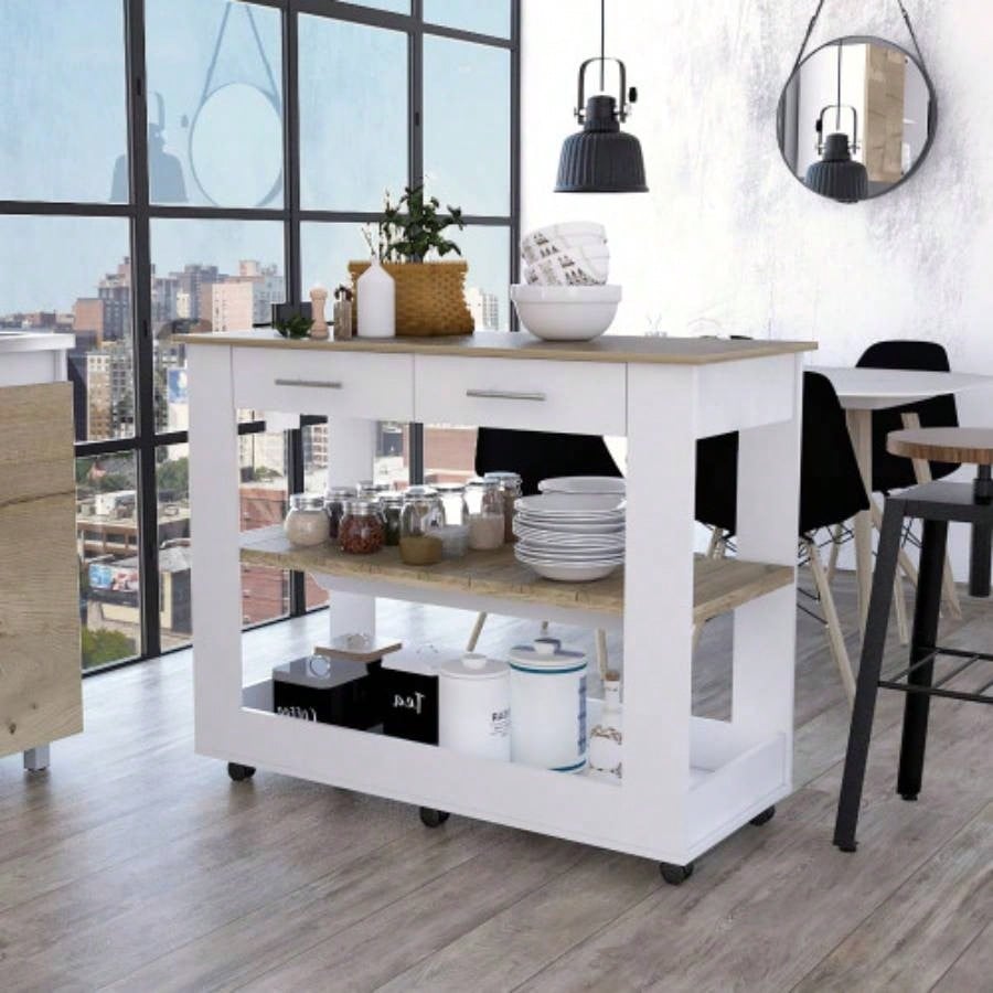Rockaway 2 - Drawer 2 - Shelf Kitchen Island White and Light Oak