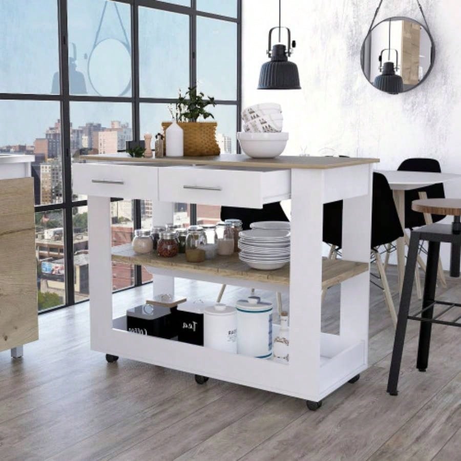 Rockaway 2 - Drawer 2 - Shelf Kitchen Island White and Light Oak