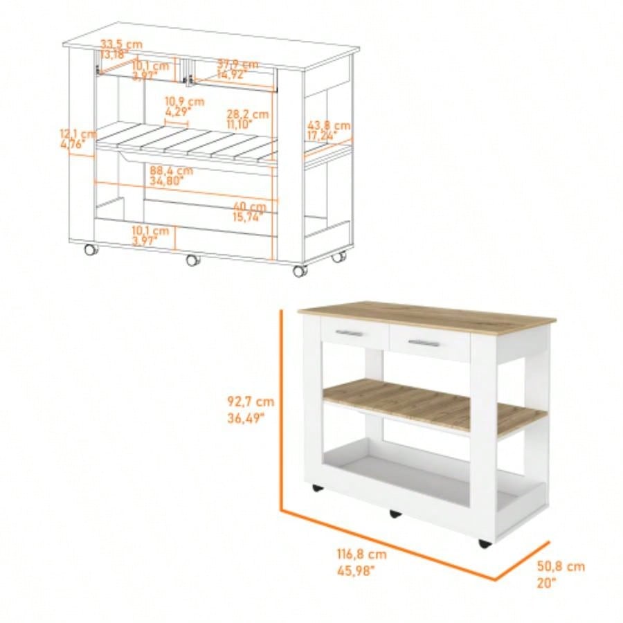 Rockaway 2 - Drawer 2 - Shelf Kitchen Island White and Light Oak