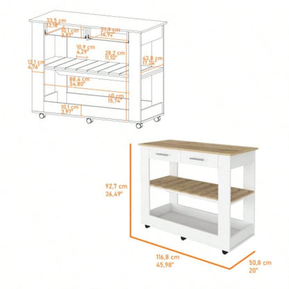 Rockaway 2 - Drawer 2 - Shelf Kitchen Island White and Light Oak
