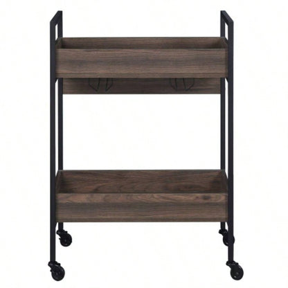 Walnut and Black Serving Cart with 2 Shelves
