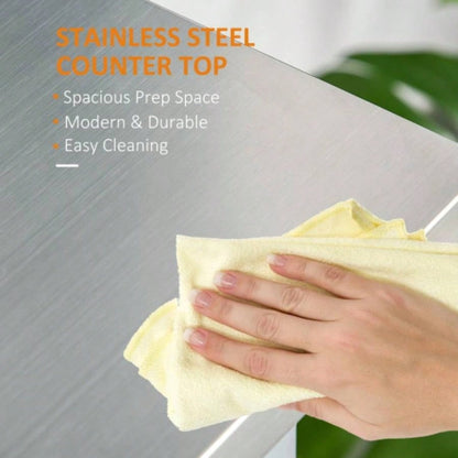 HOMCOM Kitchen Island with Stainless Steel Top, Traditional Kitchen Island with Storage, 2 - Tier Open Shelves, Drawers, Light Gray