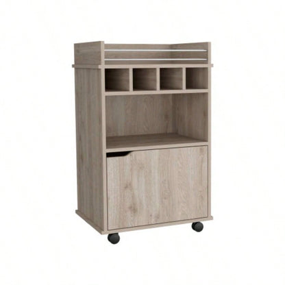 DEPOT E - SHOP Sims 35 H Bar Cart with Two Shelves four Wine Cubbies and One Cabinet, Light Pine