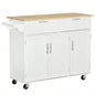 Mobile Kitchen Island with Storage, Kitchen Cart with Wood Top, Storage Drawers, 3 - door Cabinets, Adjustable Shelves and Towel Rack, White
