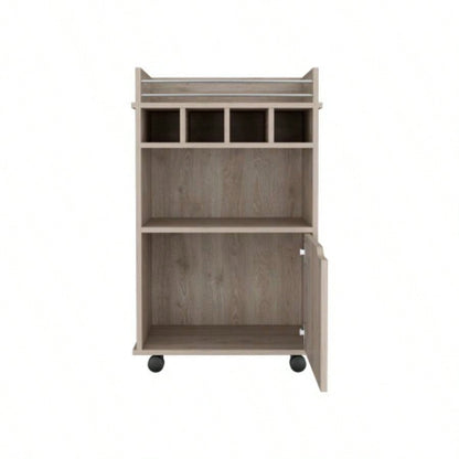 DEPOT E - SHOP Sims 35 H Bar Cart with Two Shelves four Wine Cubbies and One Cabinet, Light Pine