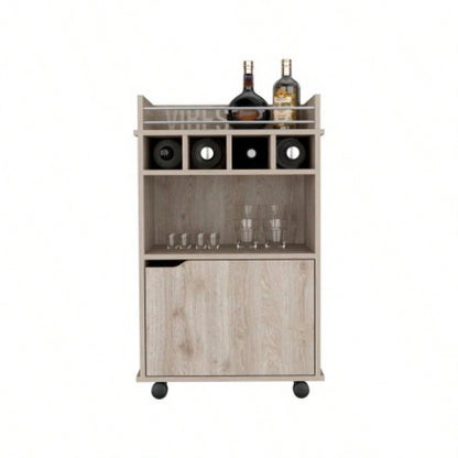 DEPOT E - SHOP Sims 35 H Bar Cart with Two Shelves four Wine Cubbies and One Cabinet, Light Pine