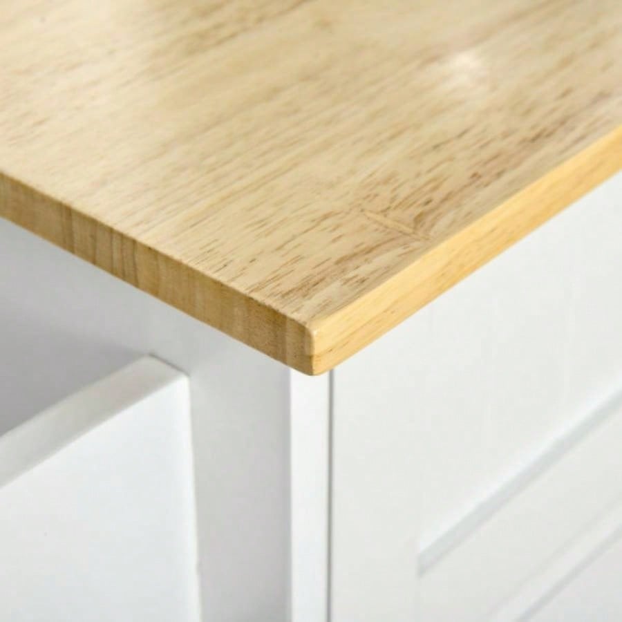 Mobile Kitchen Island with Storage, Kitchen Cart with Wood Top, Storage Drawers, 3 - door Cabinets, Adjustable Shelves and Towel Rack, White